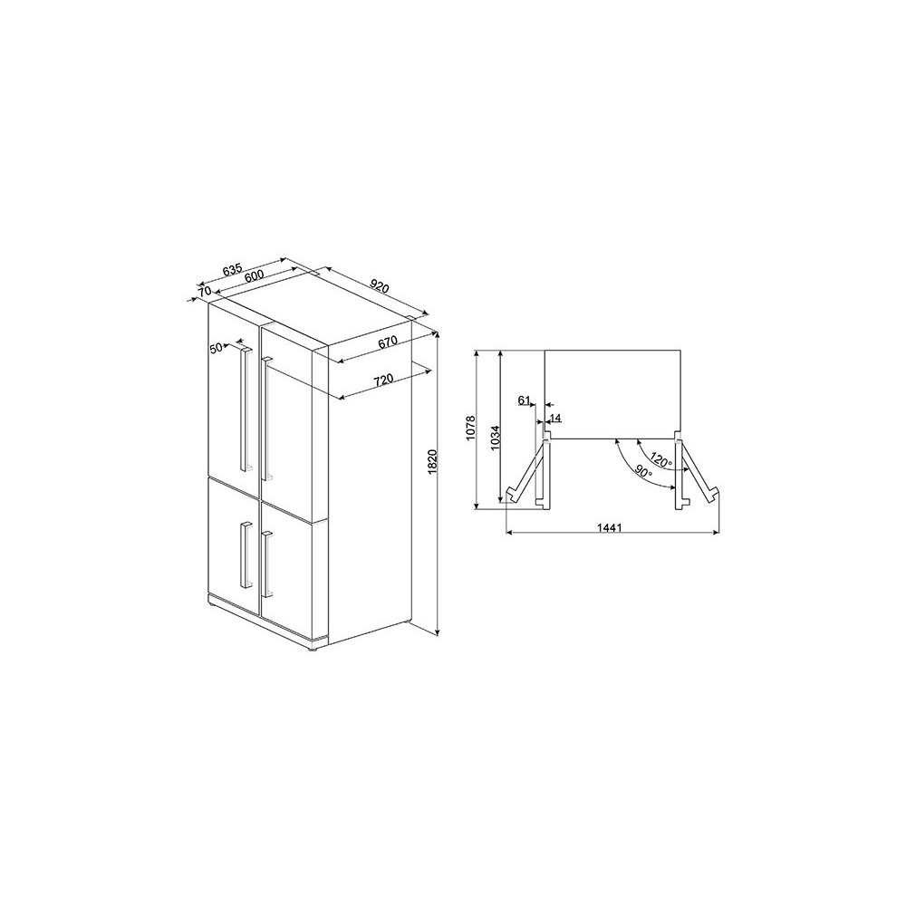 sMEG FQ60XPE Refrigerador de cuatro puertas, 92 cm, acero inoxidable anti-impresión