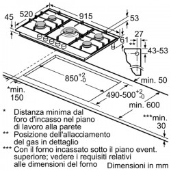 siemens EC945RB91E Gas plan 5 fires 90cm stainless steel cast iron grids