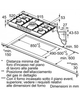 siemens EC945RB91E Plan de gas 5 fuegos 90cm rejillas de hierro fundido de acero inoxidable