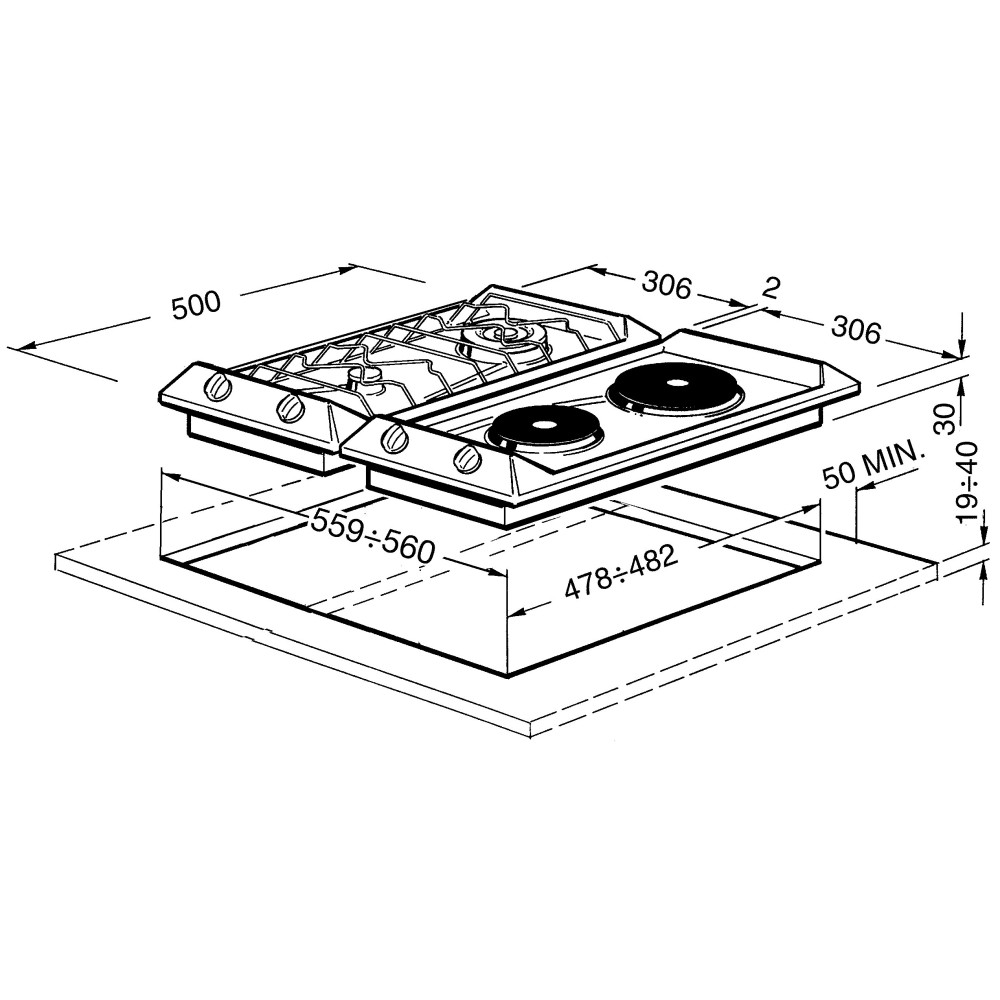 smeg SRV531GH5 HOB, 30 CM, GAS