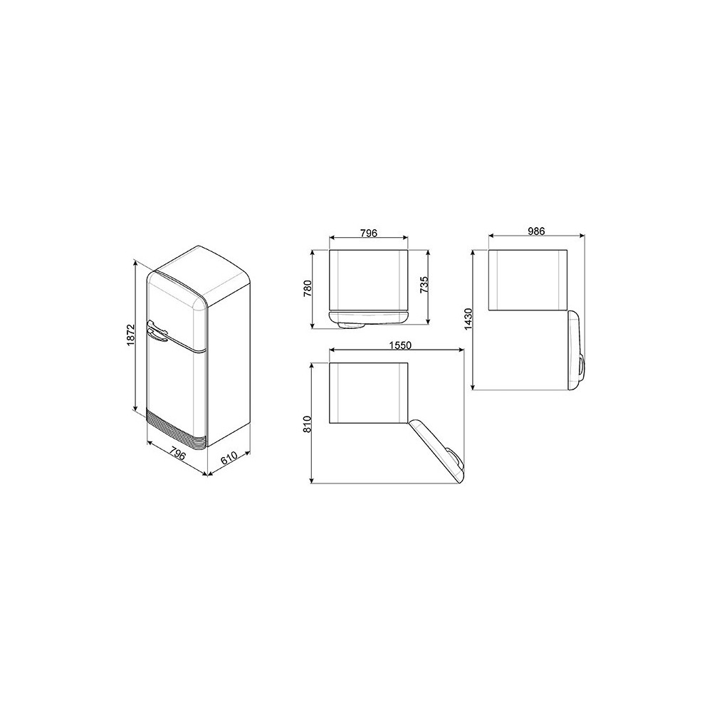 smeg FAB50RPB Zweitürigen Kühlschrank 50er 