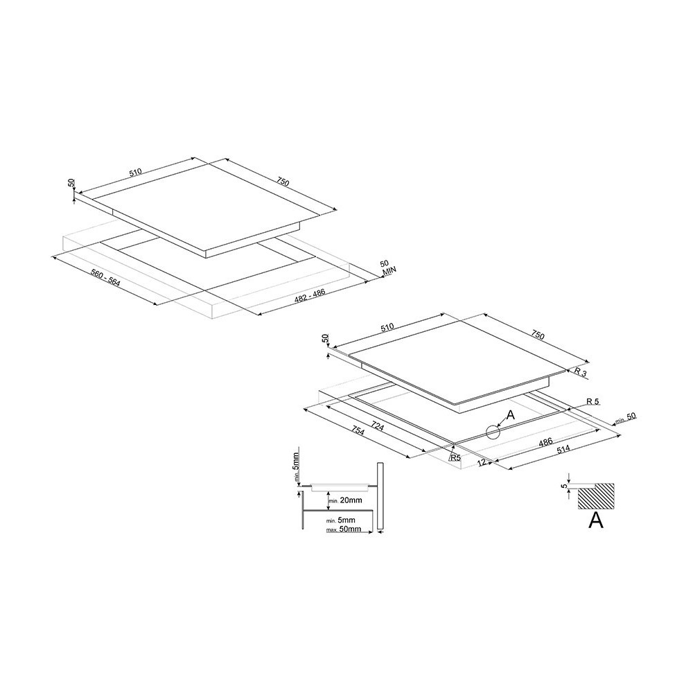 plaques de cuisson semi-feuille SMEG PV395LCN, 90 cm