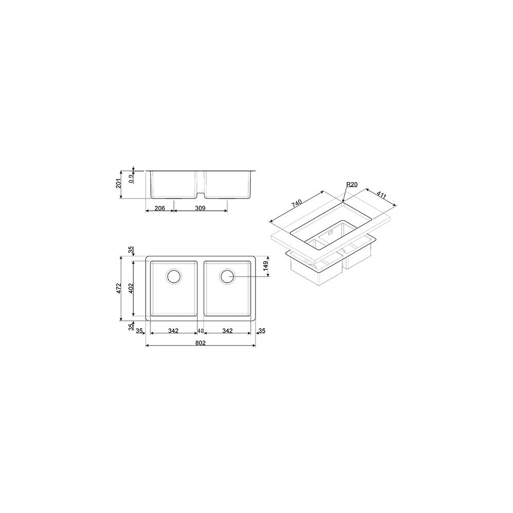 smeg vstr3434-2 Doppia vasca sottotop in acciaio inox 