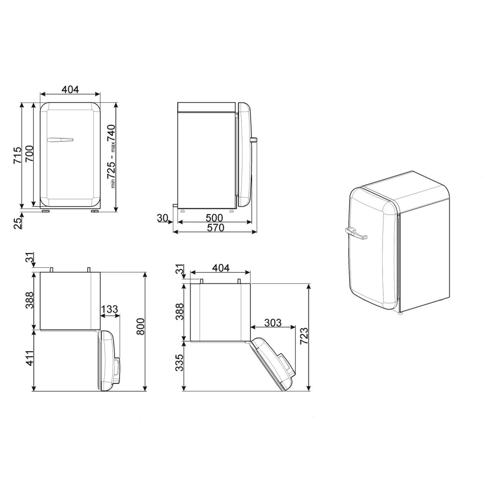 smeg FAB5RCR3 Minibar anni '50, panna, 40 cm