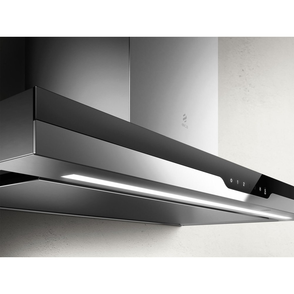 Elica meteorite Cappa Aspirante a Parete, Inox e Vetro Nero, 120 cm