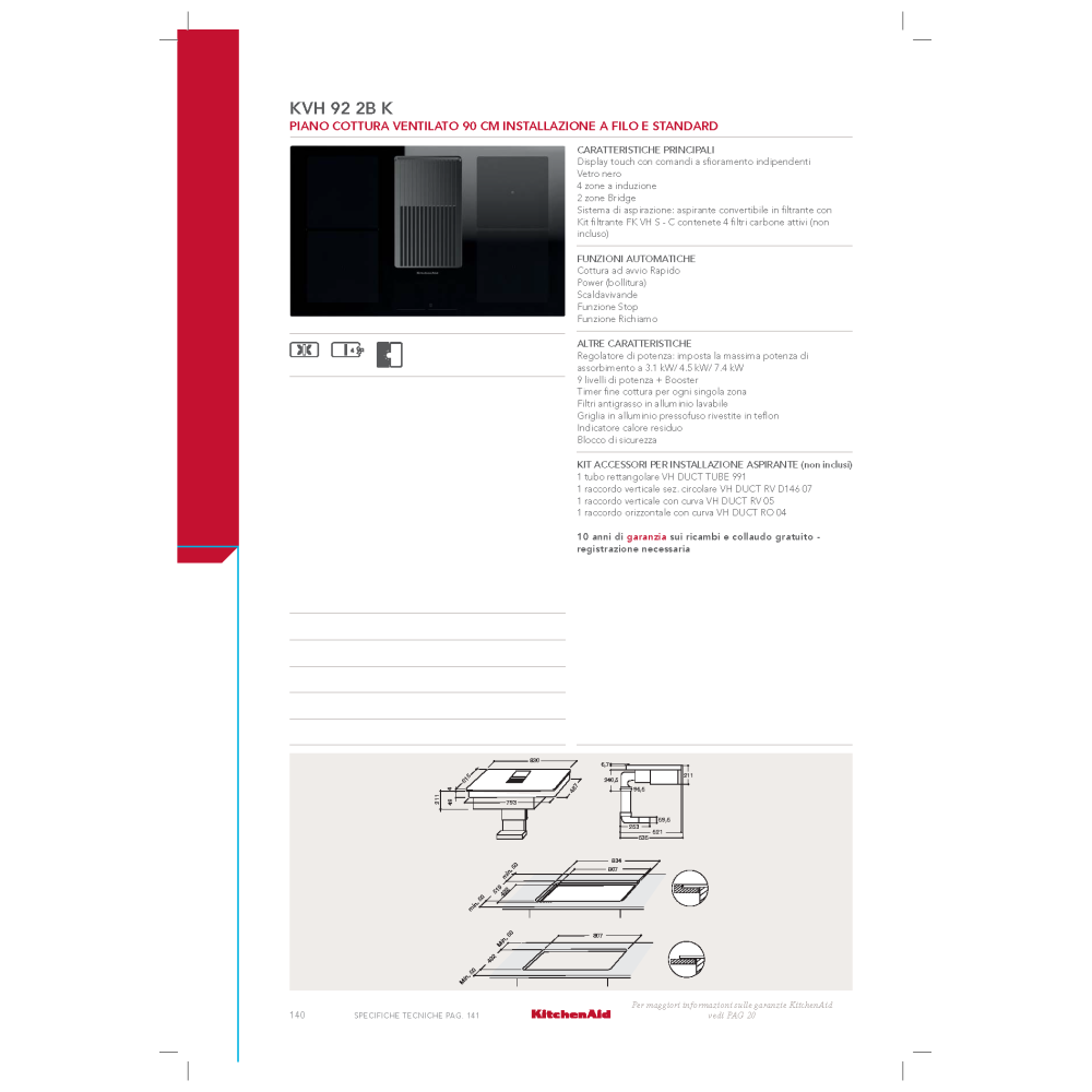 kitchenaid KHV922BK PLAN DE CUISSON VENTILÉ DE 90 CM, ENCASTRÉ ET INSTALLATION STANDARD