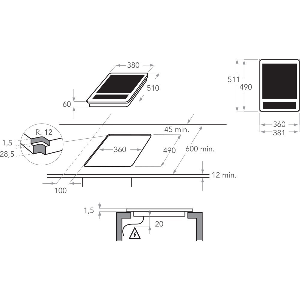 kitchenaid KHYD138510 PLAQUE À INDUCTION KITCHENAID DOMINO 38 CM