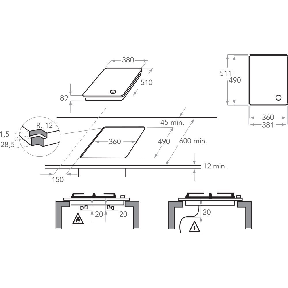 KITCHENAID PIANO COTTURA DOMINO GAS 38 CM INOX