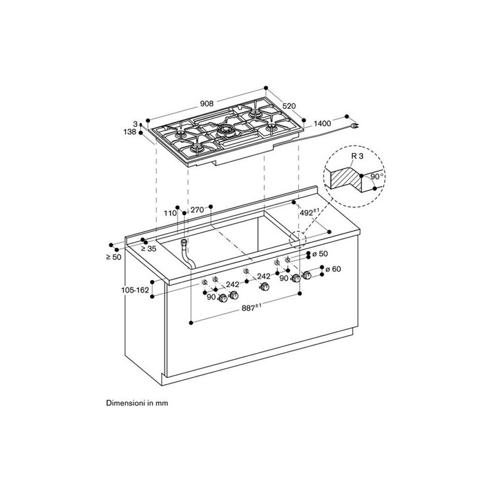 Gaggenau 90cm 5 烧伤器,完全电子控制准确性和多变性。.