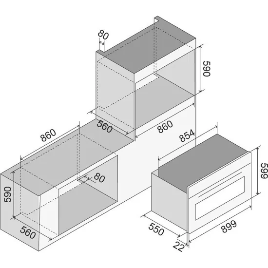 Ilve 90 cm electric built-in oven: Glossy Black, 30-300°C.