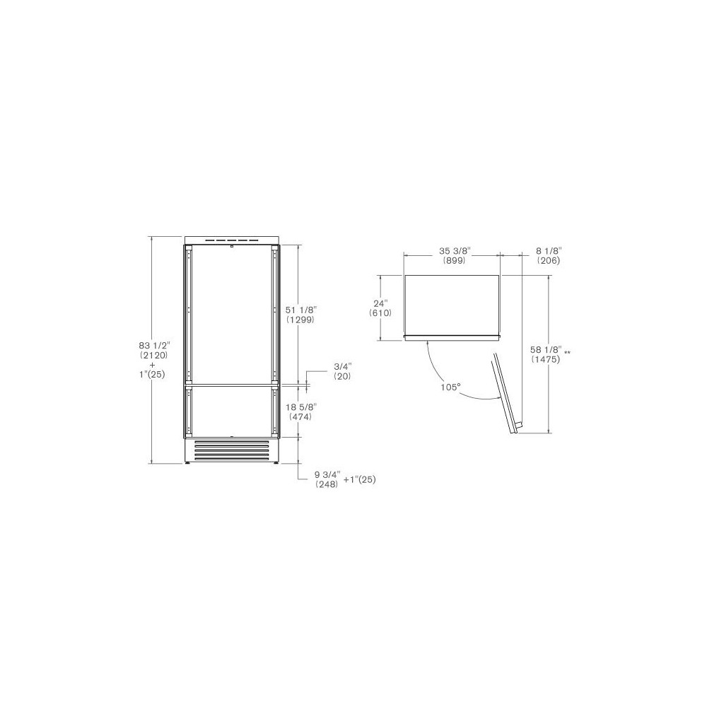 Bertazzoni Холодильник H 205 L 90 cm dx Pannellabile