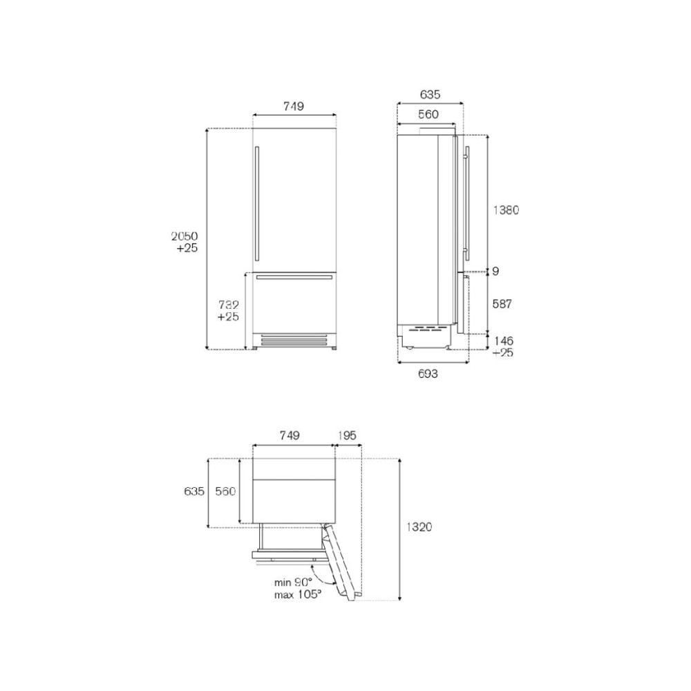 "Bertazzoni H205L75 : Réfrigérateur à porte en acier inoxydable DX."