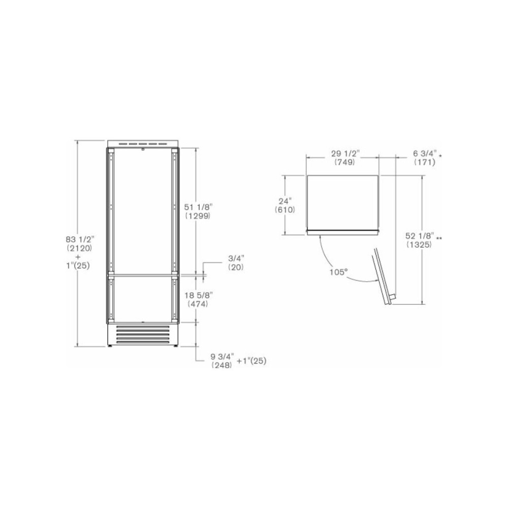 Bertazzoni Réfrigérateur 75 cm H 205 DX lambris