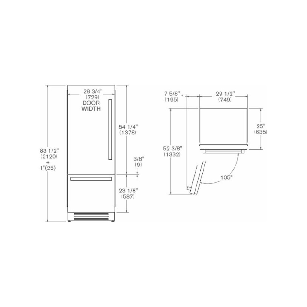 "Bertazzoni H205L75: Refrigerator Stainless Steel Door Left Opening".
