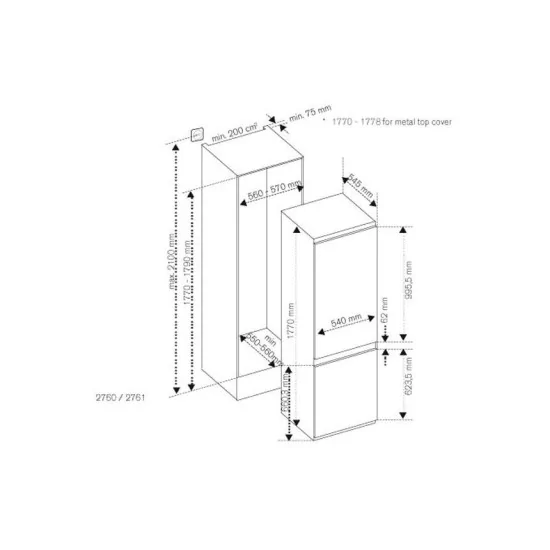 Bertazzoni 60 cm, réfrigérateur-congélateur à 3 tiroirs