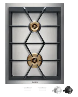 400 Series gas cooktop, natural gas, 38 cm, 2 brass burners, Vario stainless steel frame, fully electronic control, no knobs