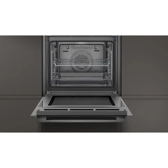 Neff oven: Pyrolytic, EasyClean, graphite gray & White display.