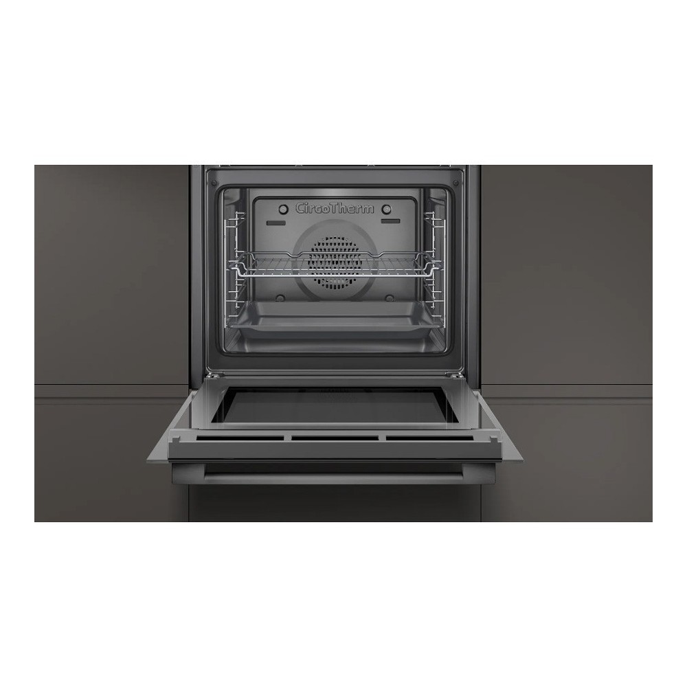 Neff oven: Pyrolytic, EasyClean, graphite gray & White display.