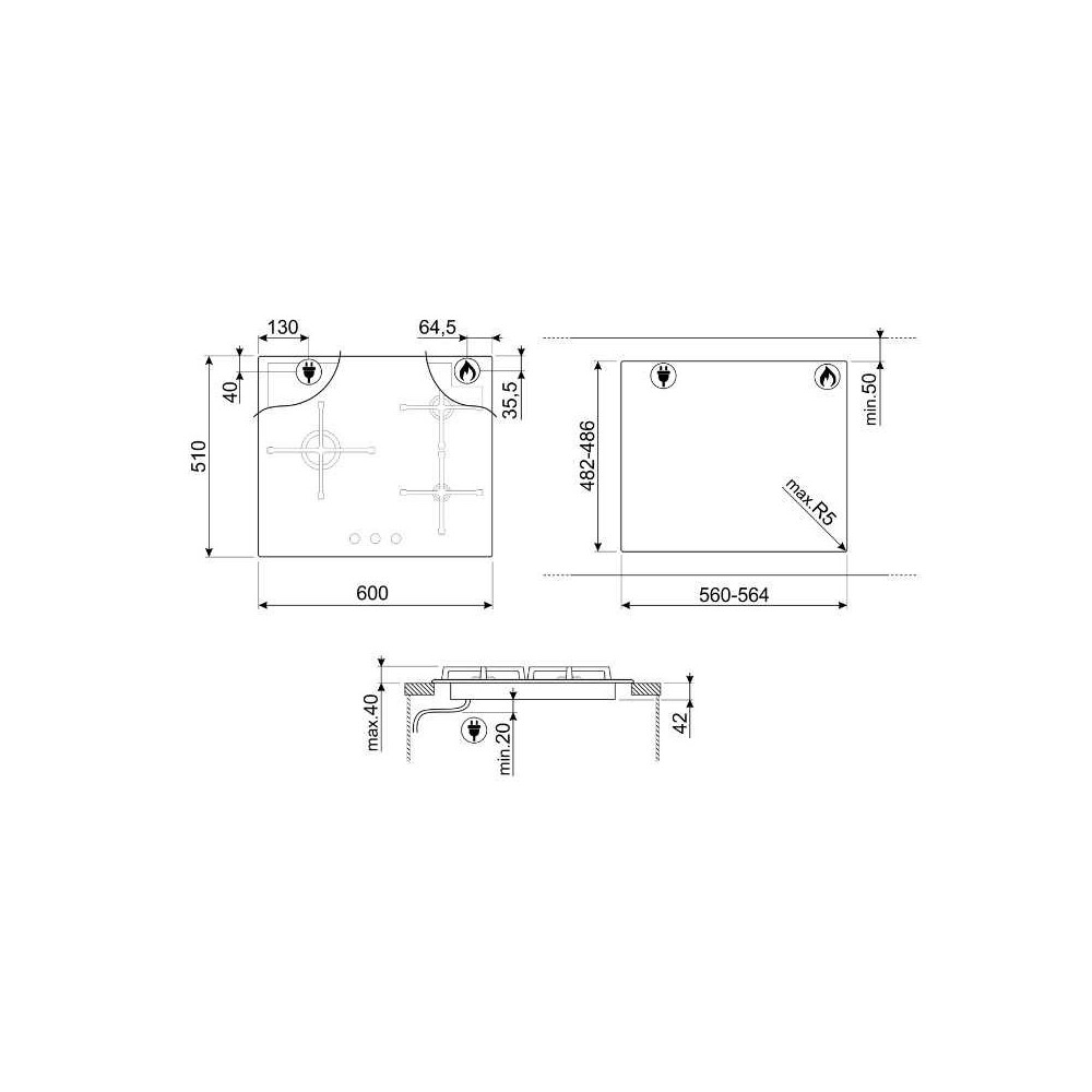 "Smeg 60 cm aro profesional de cristal negro"