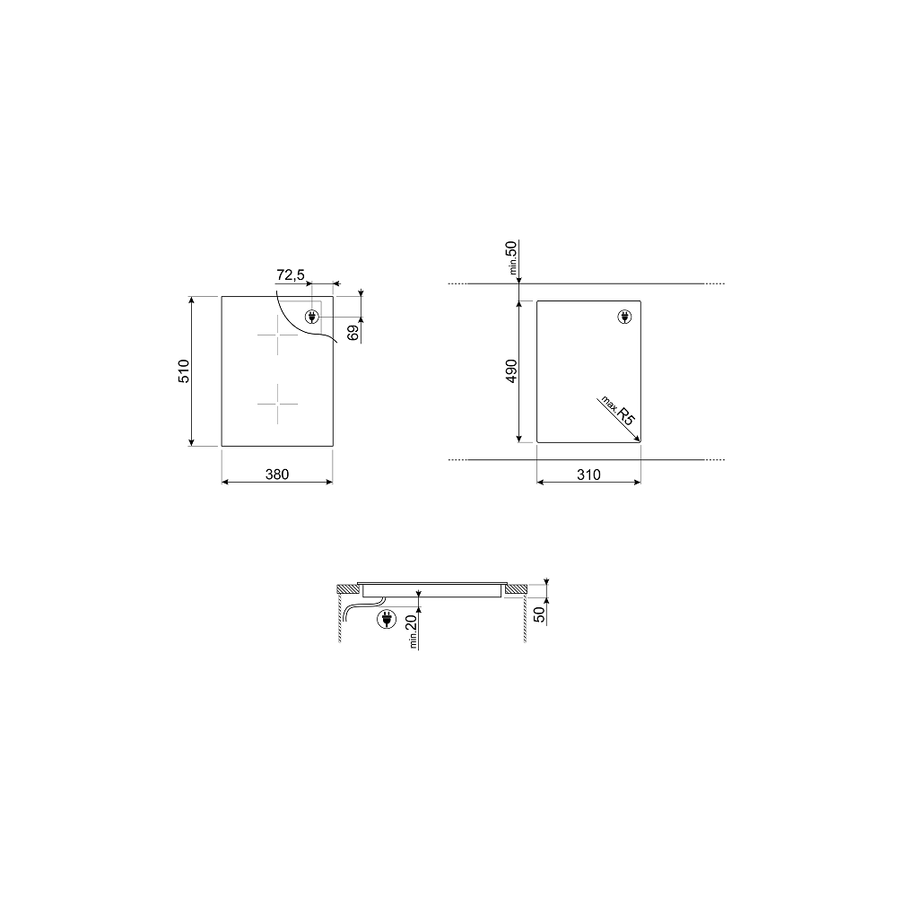 Smeg Table de cuisson à induction 38 cm