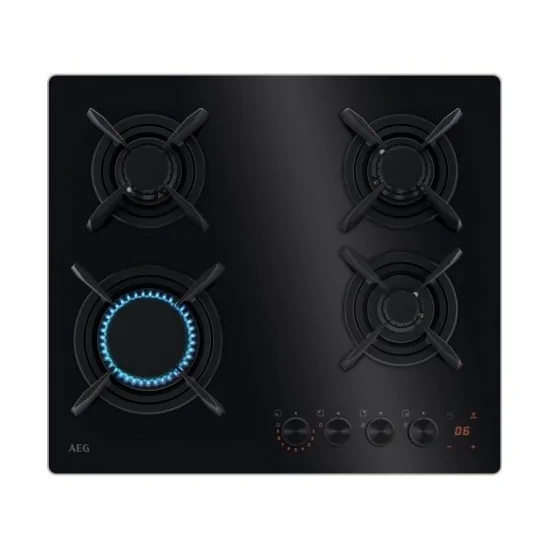 AEG HKB64453NB: Plan de cuisson à gaz 60cm avec FlameLight et Flamme verticale | Offre en ligne