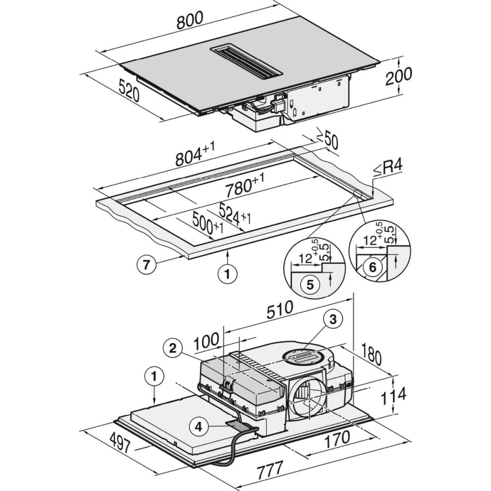 Miele KMDA 7473 FL-U Silence | Plan d'induction de jauge à vide flexible