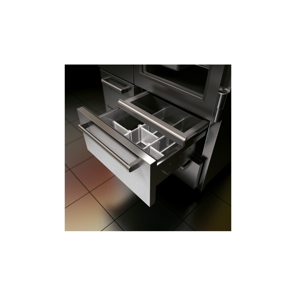 Réfrigérateur/congélateur professionnel en acier inoxydable avec machine à glaçons.