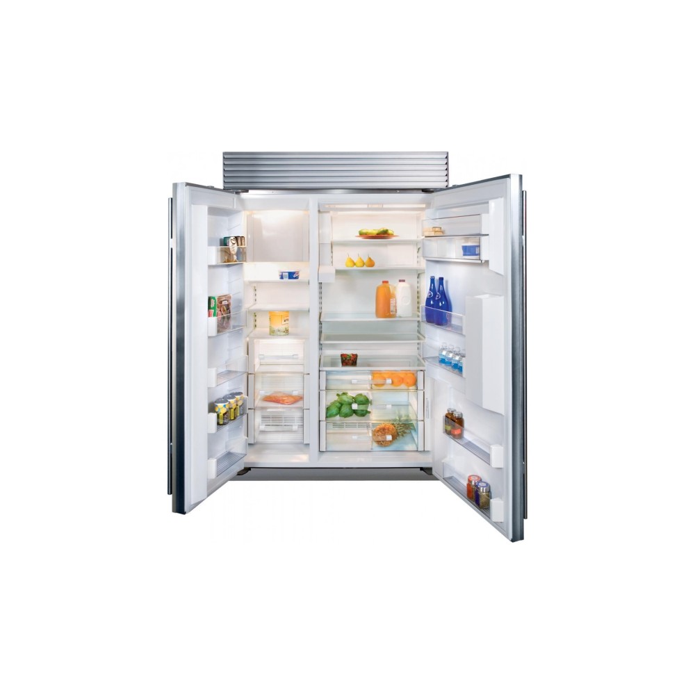 Réfrigérateurs côte à côte avec distributeur de glace et d'eau.