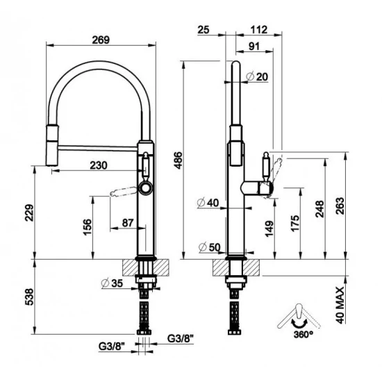 Gessi 60634 VENTI20 - Semiprofessioneller Küchenmixer | DueG Store