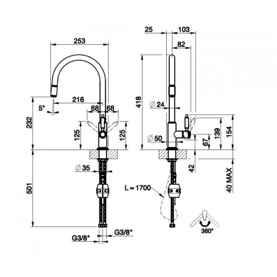 Gessi 60622 VENTI20 - Miscelatore Estraibile Semiprofessionale | DueG Store