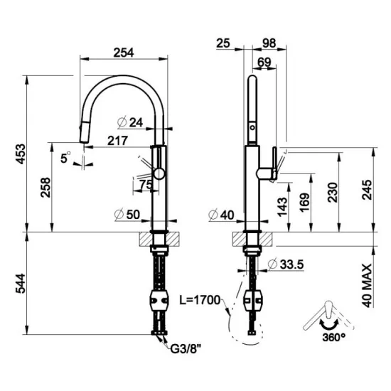 Gessi 60026 – Mischbatterie mit schwenkbarem Auslauf und Doppelstrahl-Brausekopf | DueG Store