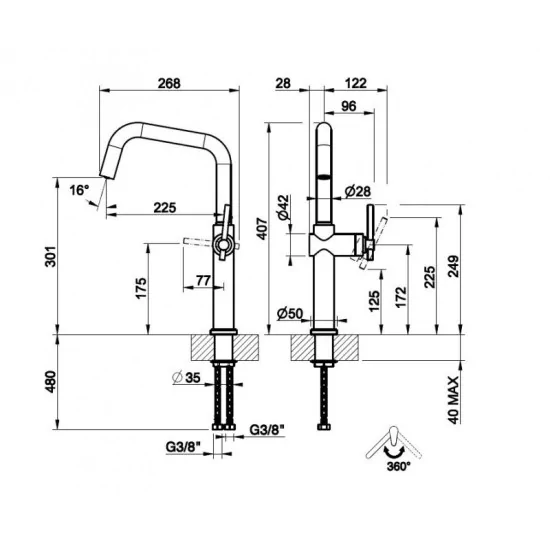 Gessi 60650 HABITO - Mixer Swivel 360°