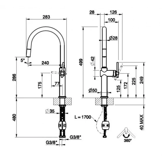Gessi 60672 - Смеситель с съемным душем | Магазин DueG