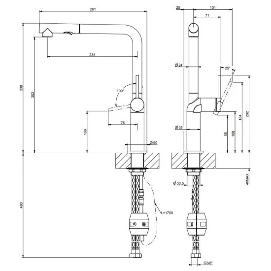 Gessi 60311 - Mitigeur avec bec orientable et douchette à double jet