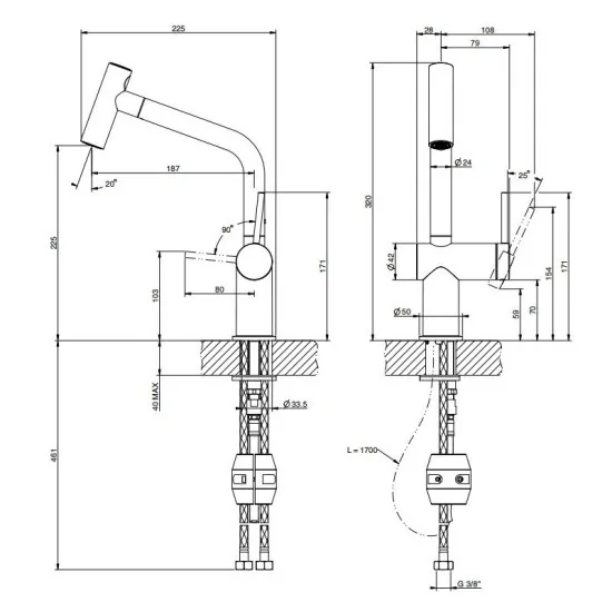 Gessi 60425 - Mixer Zwei Pfeile für Küche | DueG Store