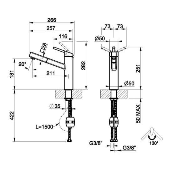 Single lever mixer with pull-out aerated hand shower in Chrome: Product by Gessi.