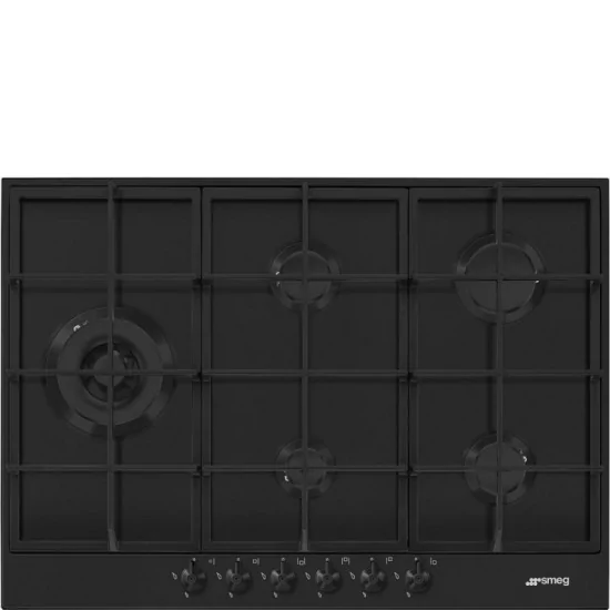 Semplicità ed eleganza: Piano cottura Smeg PX375LMB con wok laterale da 75 cm in Nero Opaco per una cucina dal design unico.