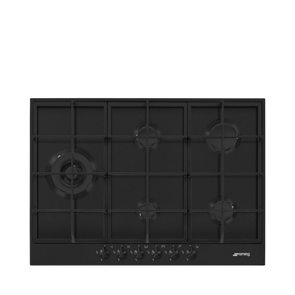 Semplicità ed eleganza: Piano cottura Smeg PX375LMB con wok laterale da 75 cm in Nero Opaco per una cucina dal design unico.