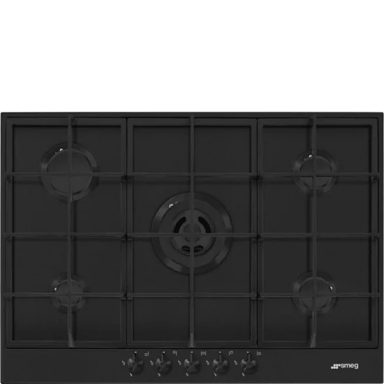 Simple y elegante: Smeg PX375 Estufa de cocina MB con wok central de 75 cm en Nero Opaco para una cocina de diseño única.