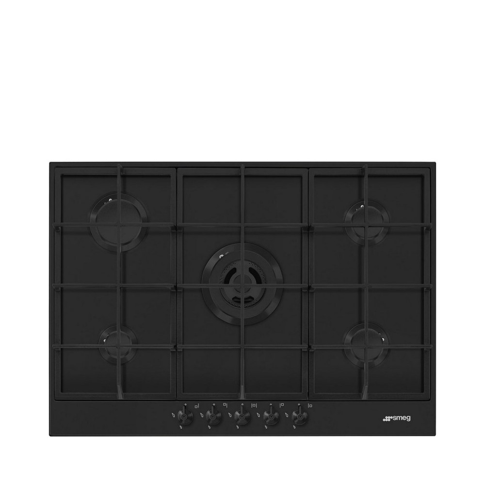 Simplicité et élégance : Table de cuisson Smeg PX375MB avec wok central de 75 cm en Noir Mat pour une cuisine au design unique.
