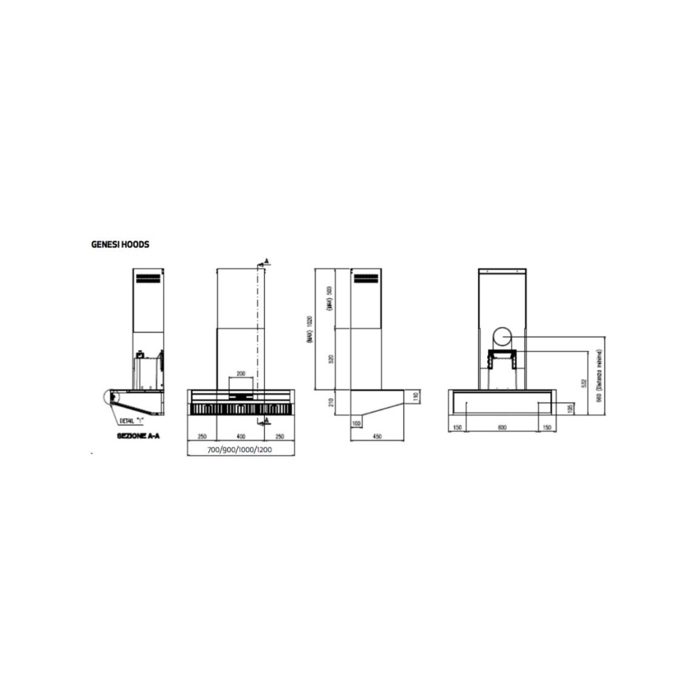 Steel GQK120 |Professional Kitchen Hood |120cm |900m³/h |Elegant Design