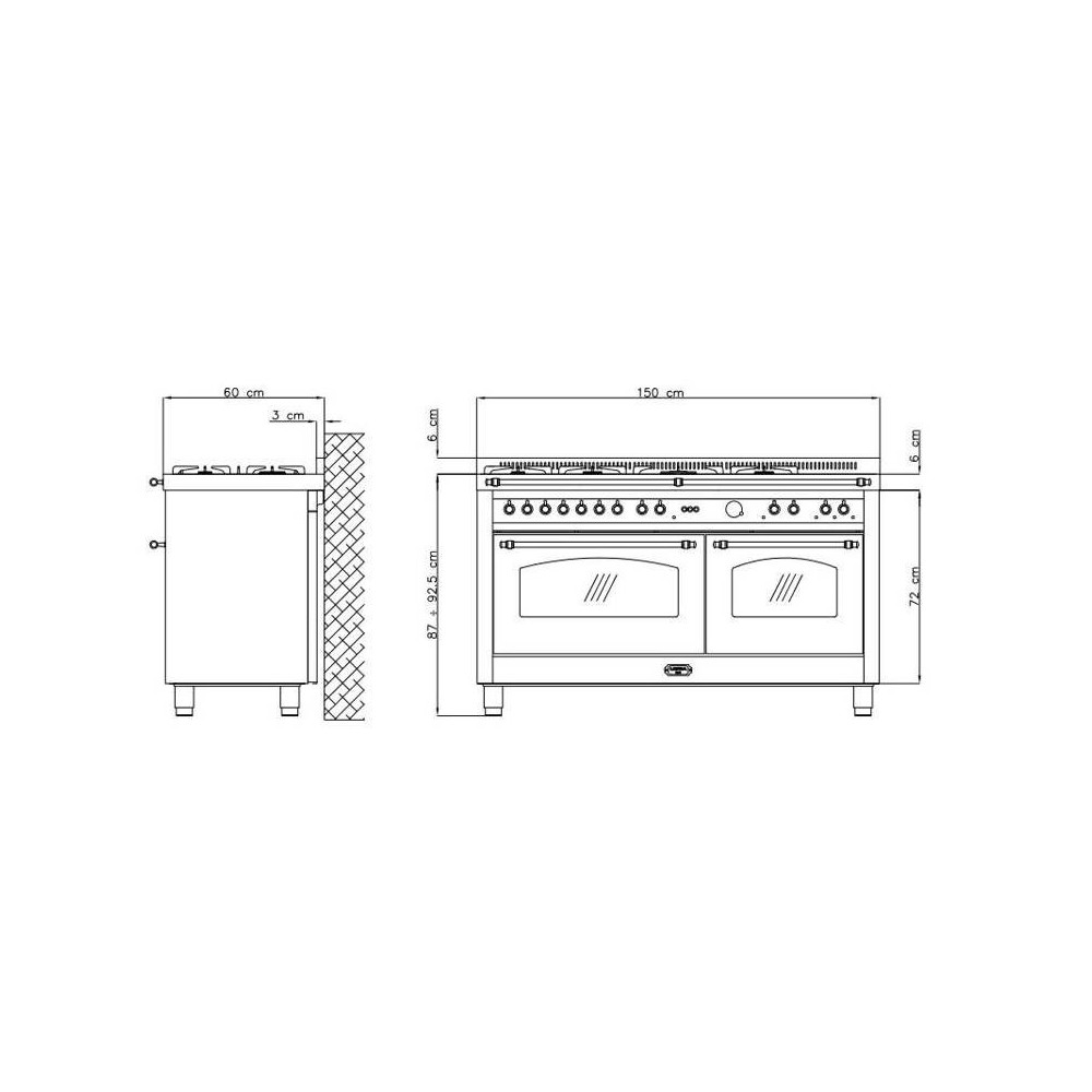 Cocina Lofra Dolcevita 150 cm | Doble Horno Eléctrico 101L + 72L | 6 Fuegos de Gas