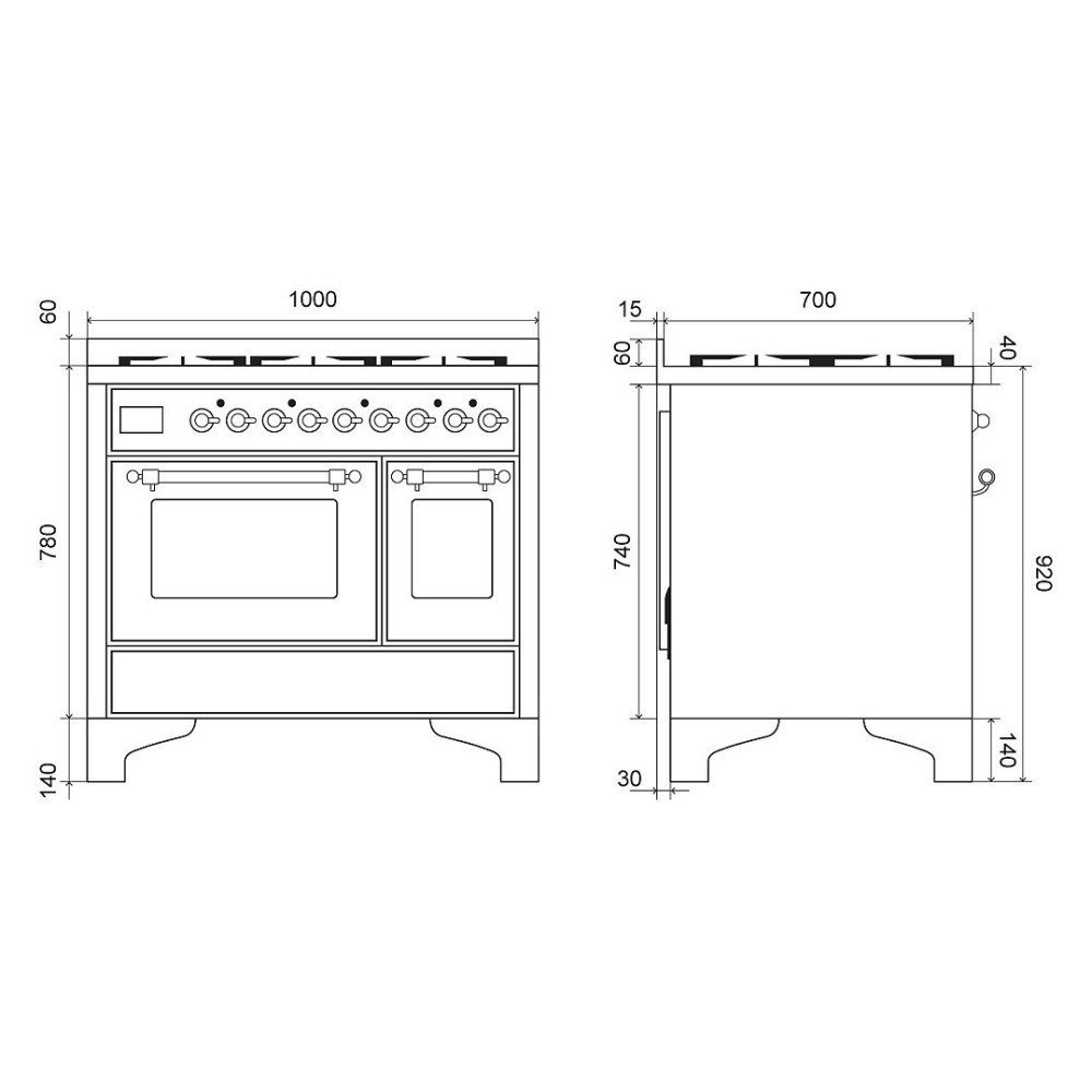 ILVE MD10N – Freestanding Cooktop 100 cm, Double Oven, 5 Configurable Versions (Gas/Induction)