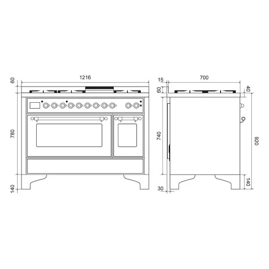 Placa de cocción ILVE M12N 120 cm Doble horno | 5 Versiones configurables | Táctil A+ Majestic