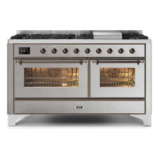 ILVE M15N – Frei stehende Kochstelle 150 cm, Doppelbackofen (80 + 60 cm), 3 konfigurierbare Versionen