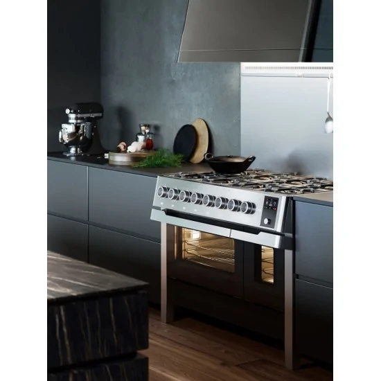 Table de cuisson PM12 en pose libre – 8 feux gaz + Double four – Acier inoxydable