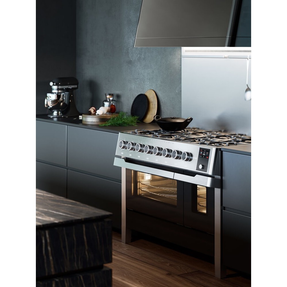 Table de cuisson PM12 en pose libre – 8 feux gaz + Double four – Acier inoxydable