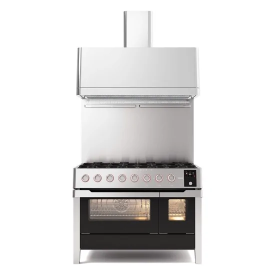 Blocco Cottura PM12 a Libera Installazione – 8 fuochi gas + Doppio forno – Acciaio Inox