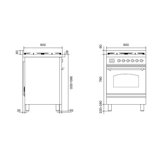 Cucina ILVE Nostalgie P06N - Piano Cottura 4 Fuochi Gas e Forno Multifunzione 65L