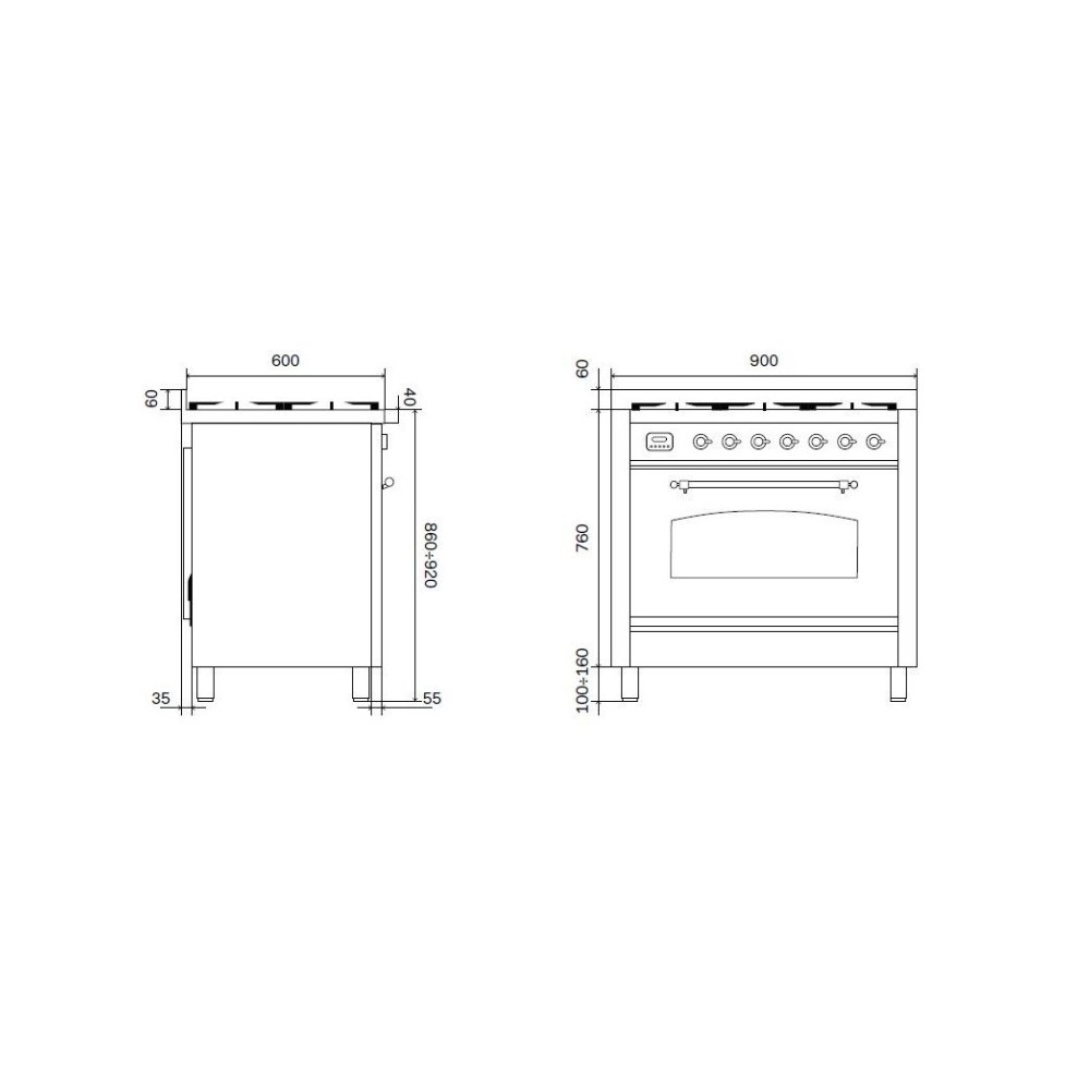 ILVE Nostalgie P09N - Cocina Configurable 90 cm, 6 Fuegos a Gas y Horno Multifunción Profesional 97L A+